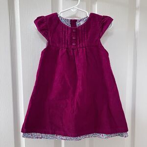 JoJo Maman Bebe Cranberry Corduroy Floral Lined Dress Girls Size 18-24 Months